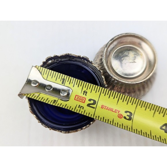 VTG 60's Raimond Silverplate Lot Of 2 Pcs Salt Cellars Cobalt Blue Glass Insert - Picture 8 of 8